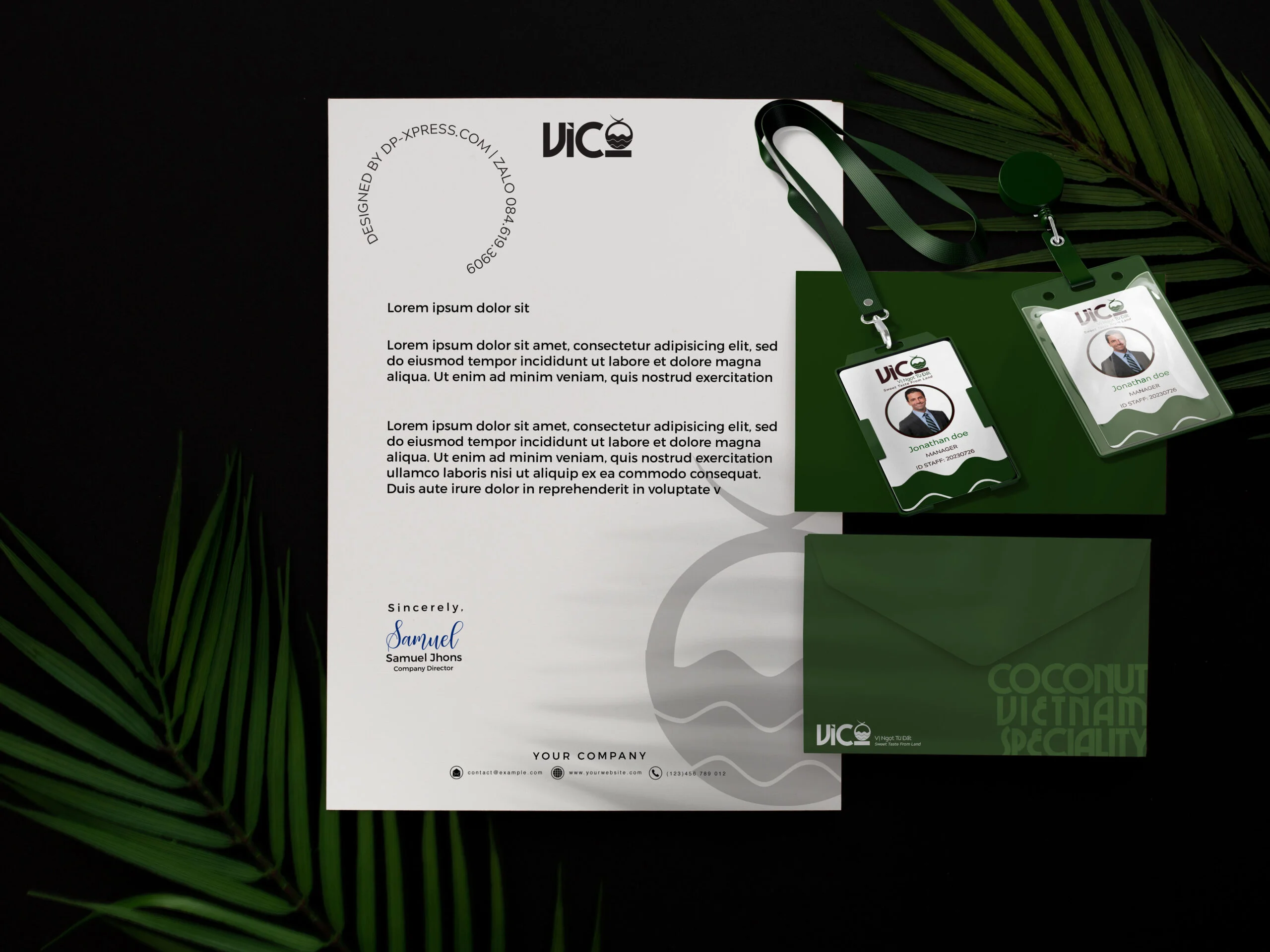 Hình Minh Họa Thiết kế giấy tiêu đề bao thư thẻ nhân viên thương hiệu nông sản